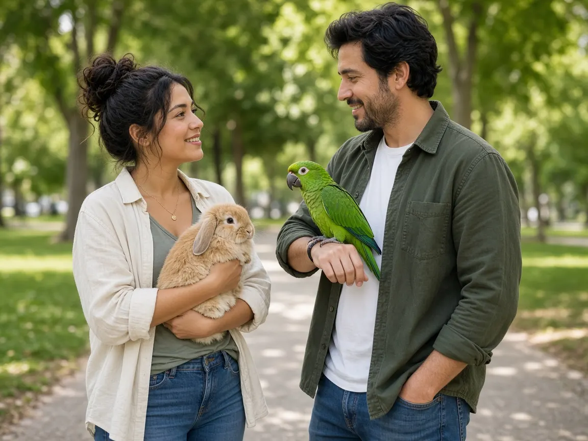 Dos personas con sus perros en el parque, el comienzo de una historia en Amipet