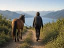 Un caballo en un sendero, un momento para salir juntos